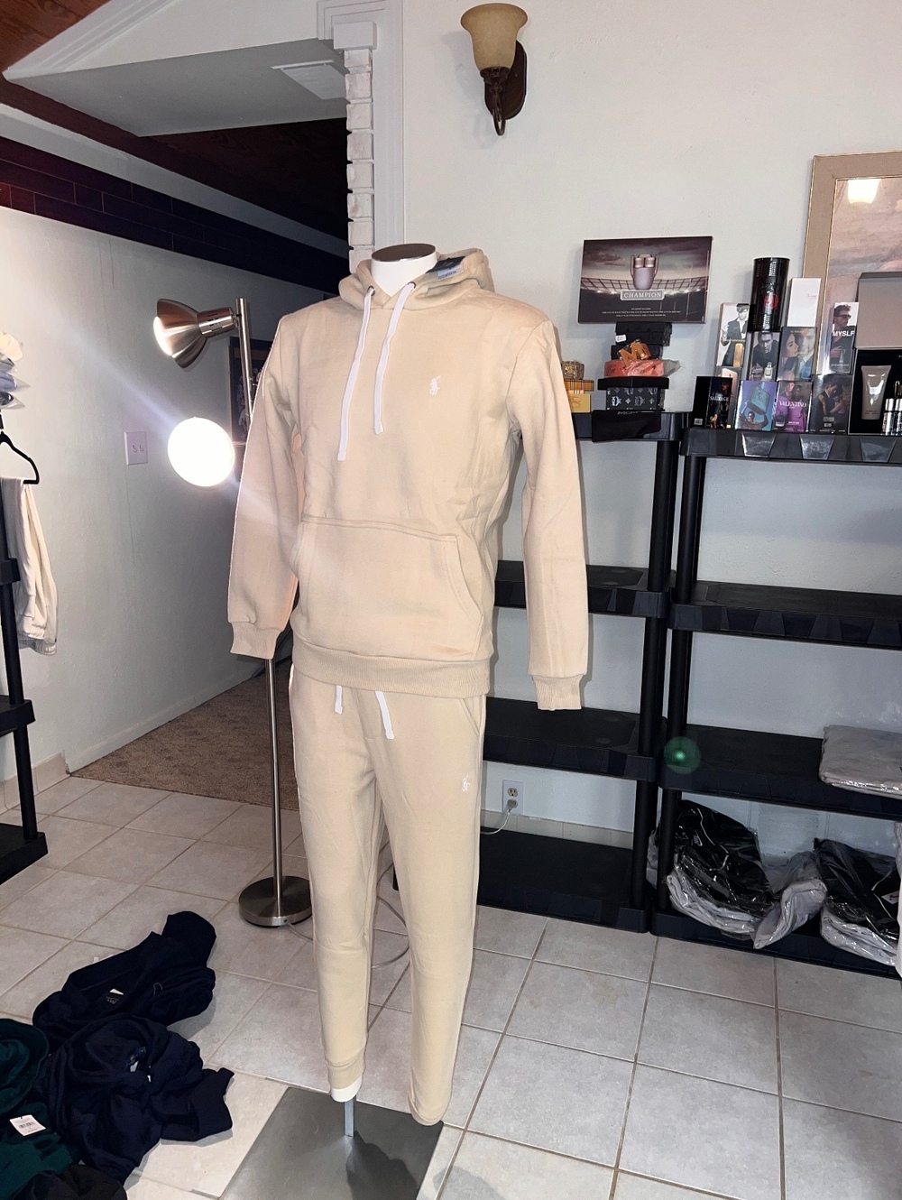 Men’s polo pullover hoodie set cream 2XL